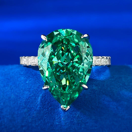 Unique Fancy Green Sterling Silver Solitaire Engagement Ring with Pear Cut Gemstone shineofdiamond