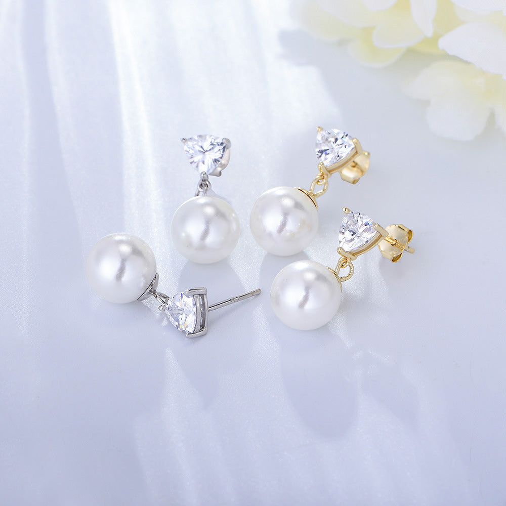 Simple Heart Sterling Silver Pearl Drop Earrings Carly Jewelry