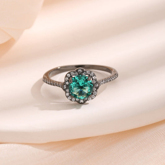 Vintage Paraiba Flower Design Sterling Silver Ring Carly Jewelry