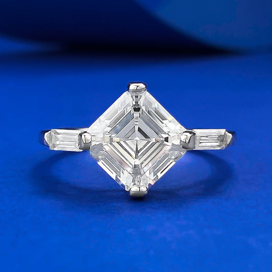 Elegant Asscher Cut Solitaire Engagement Ring in Sterling Silver Shineofdiamond