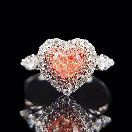 Pink Heart Double Halo Sterling Silver Engagement Ring shine of diamond