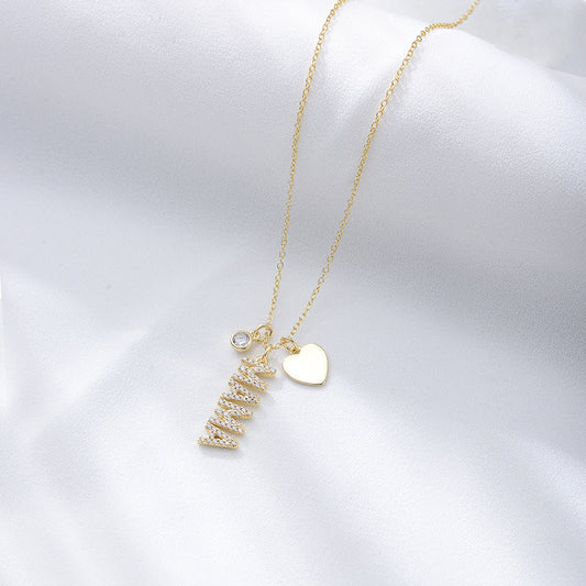Simple MAMA Design Silver Necklace For Mom Shine of Diamond