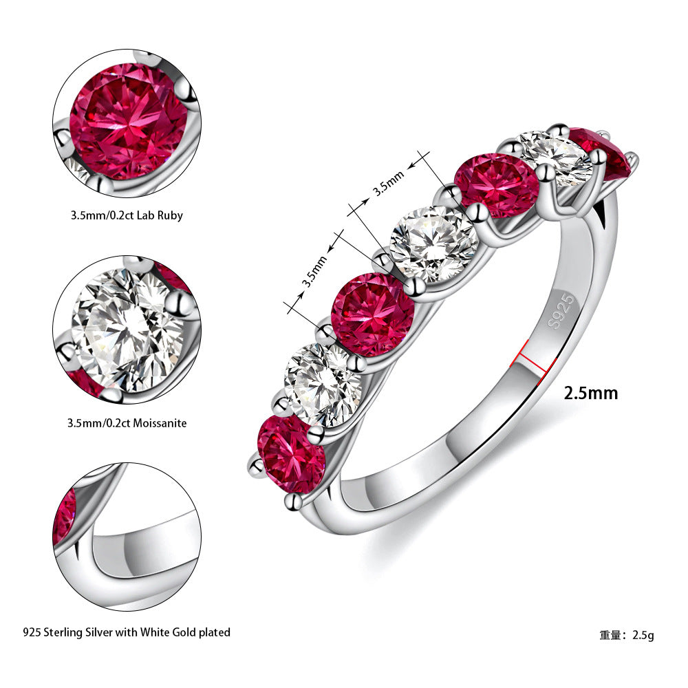 Two Tone Half Eternity Moissanite Silver Band Carly Jewelry