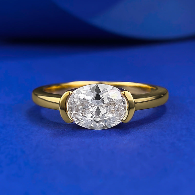 Exquisite Oval Cut Golden Tone Engagement Ring in Sterling Silver shine of diamond