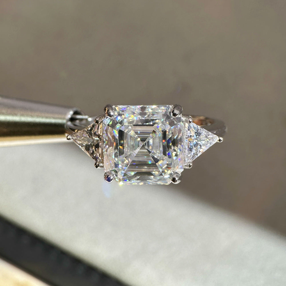5Ct Asscher Cut Moissanite Engagement Ring in Sterling Silver Shine of Diamond