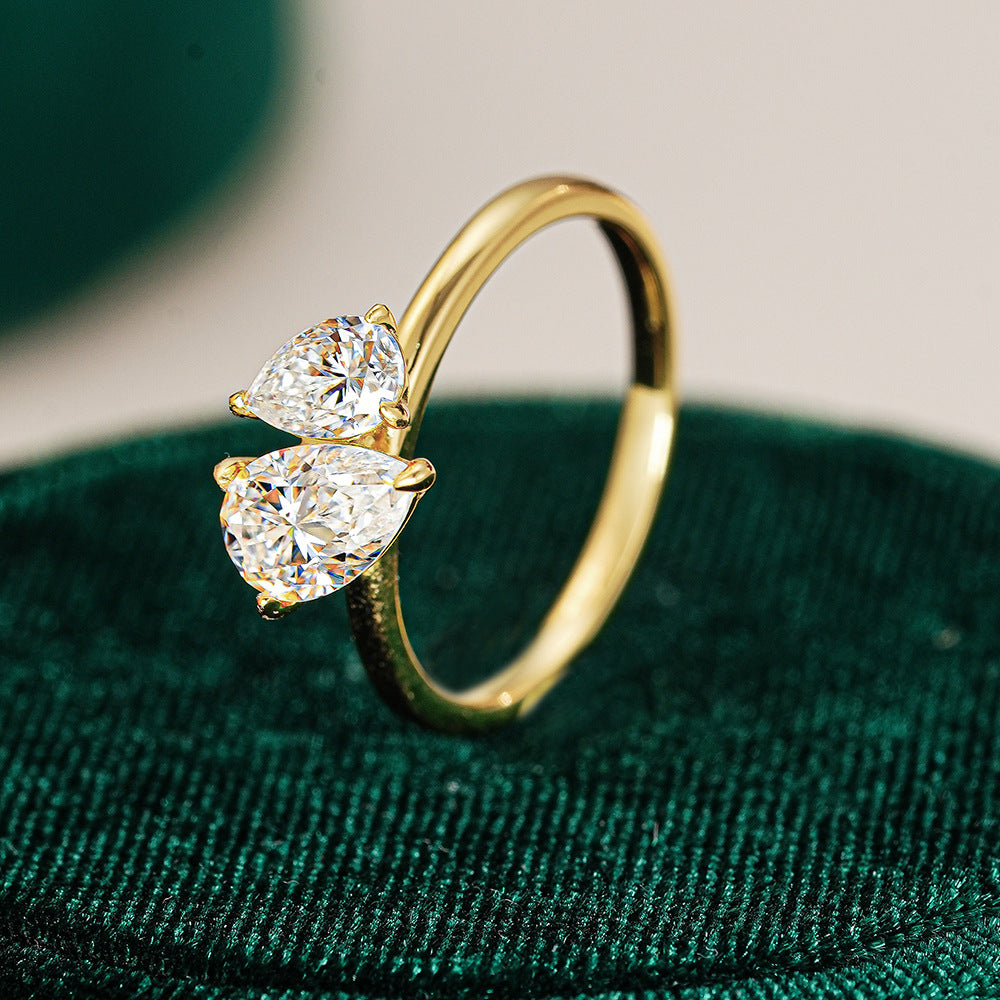 Simple Double Stone 925 Sterling Silver Ring Shine of Diamond
