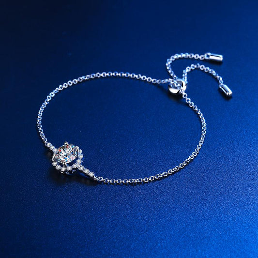 Halo 925 Sterling Silver Moissanite Stone Bracelet shine of diamond