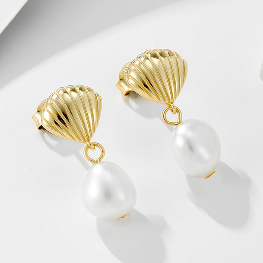 Shell Design Sterling Silver Shell Pearl Earrings Carly Jewelry