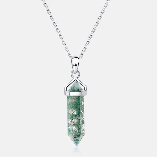 Green Moss Agate Warhead Design Sterling Silver Necklace Carly Jewelry
