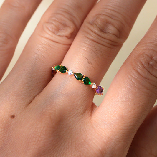 Vintage Colorful Water Drop Sterling Silver Band Shine of Diamond