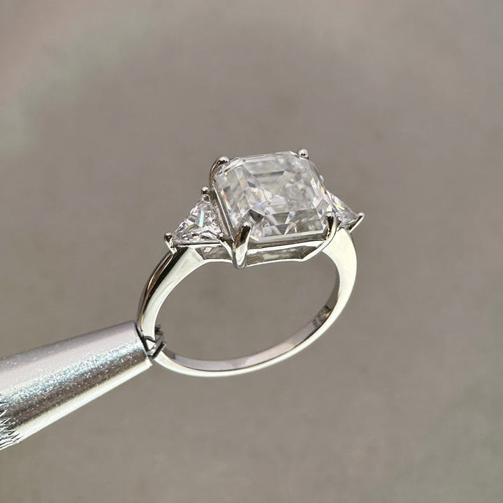5Ct Asscher Cut Moissanite Engagement Ring in Sterling Silver Shine of Diamond
