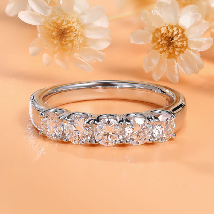 Five Stone 18K White Gold Plated Moissanite Band Shine of Diamond