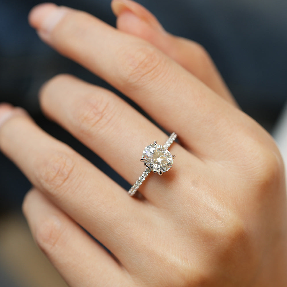 Classic Oval Moissanite Solitaire Engagement Ring in 925 Sterling Silver Shine of Diamond