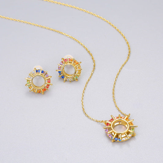 Special Sunflower Design Silver Necklace Shine of Diamond