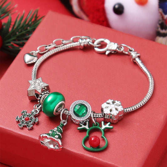 Cute Reindeer Snowflake Christmas Tree DIY Beaded Bracelet Shine of Diamond