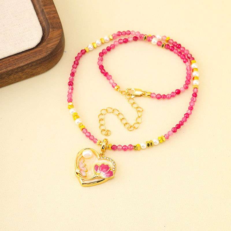 Retro Flower Heart Design Pearl Necklace Carly Jewelry