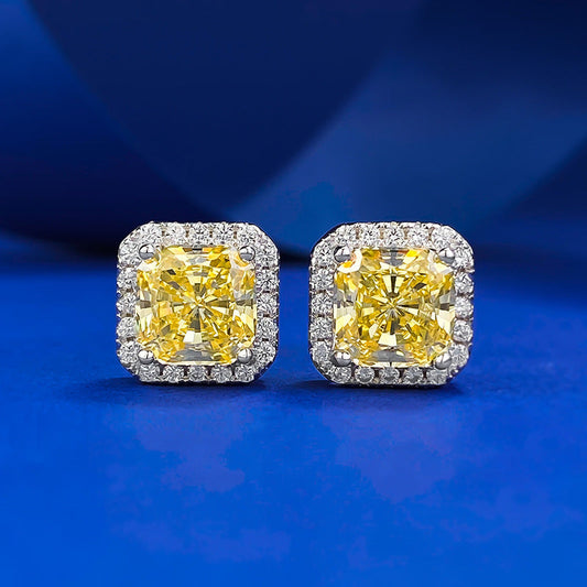 Elegant Radiant Cut Sterling Silver Stud Earrings in Multiple Colors Shineofdiamond