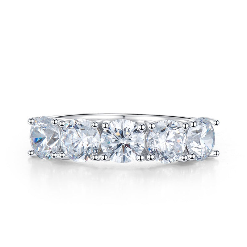 Classic Five Stones Sterling Silver Wedding Band Shineofdiamond