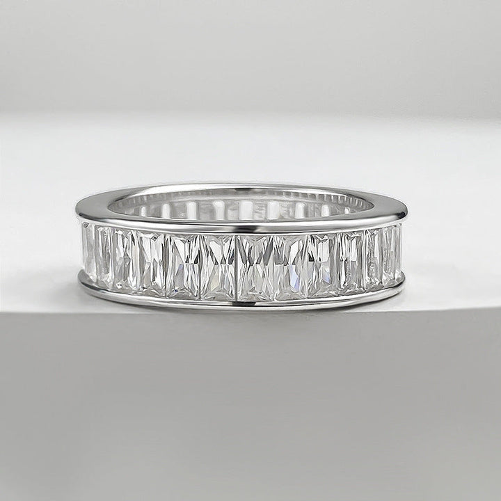 Gorgeous Princess Cut Paved Sterling Silver Band Shine of Diamond