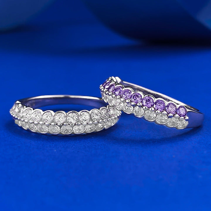 Half eternity Double Row Gemstone Sterling Silver Wedding Band shine of diamond