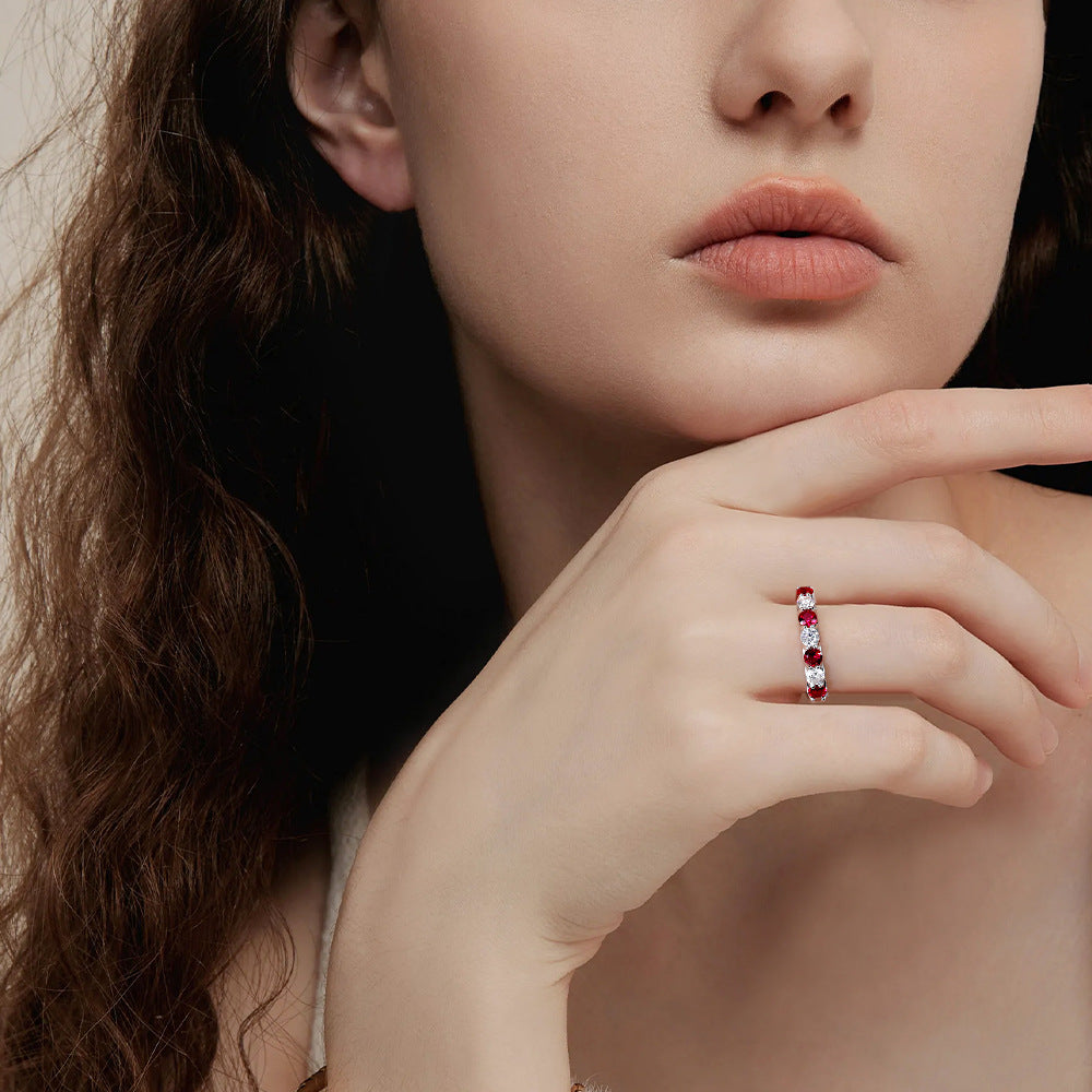 Two Tone Half Eternity Moissanite Silver Band Carly Jewelry