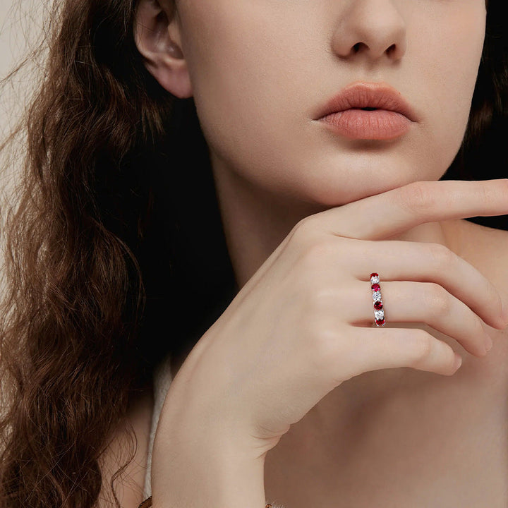 Two Tone Half Eternity Moissanite Silver Band Carly Jewelry