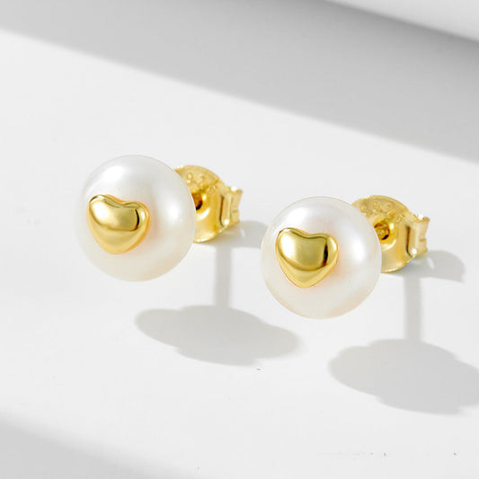 Heart Natural Pearls Sterling Silver Stud Earrings Carly Jewelry