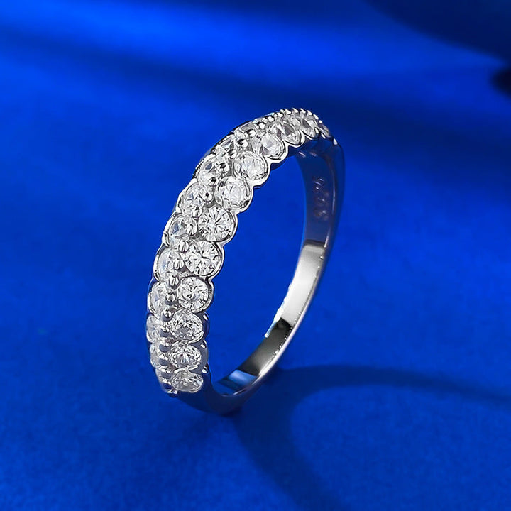 Half eternity Double Row Gemstone Sterling Silver Wedding Band shine of diamond