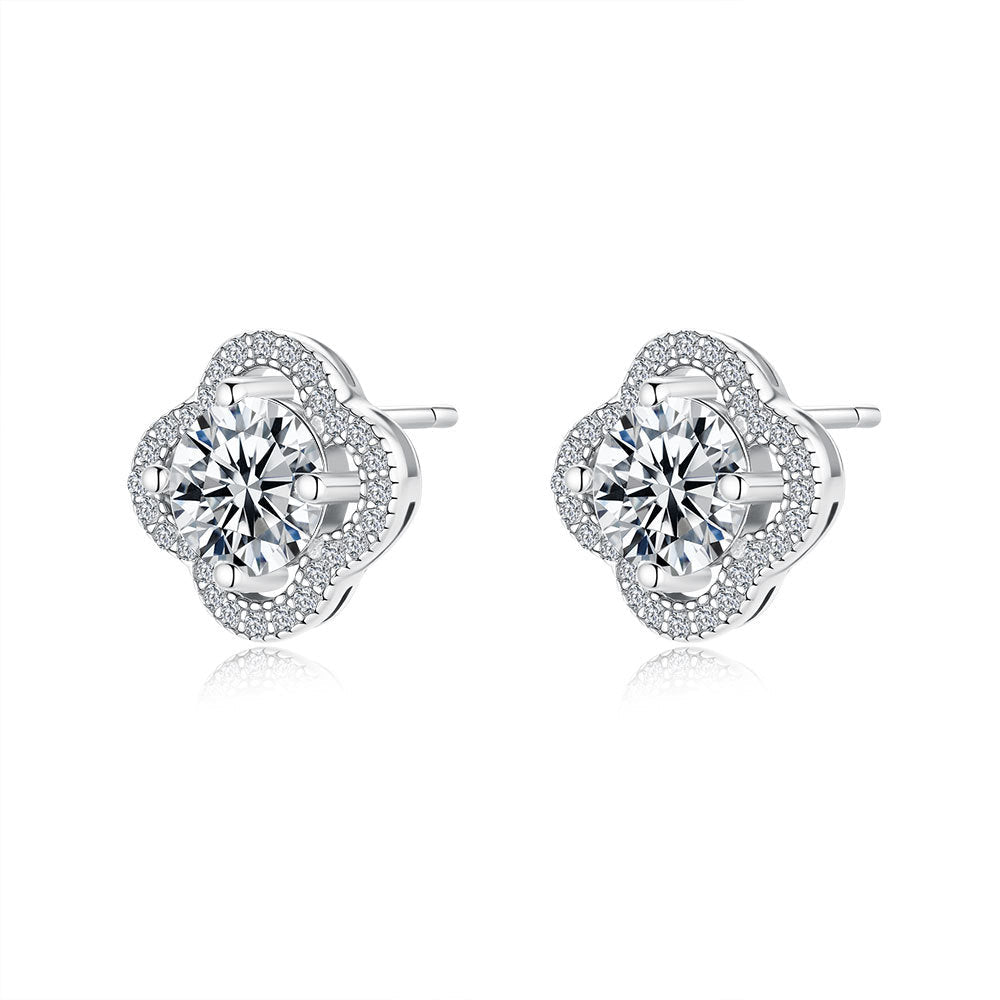 Moissanite Clover Halo Stud Earrings in 925 Sterling Silver Shine of Diamond