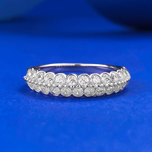 Half eternity Double Row Gemstone Sterling Silver Wedding Band shine of diamond