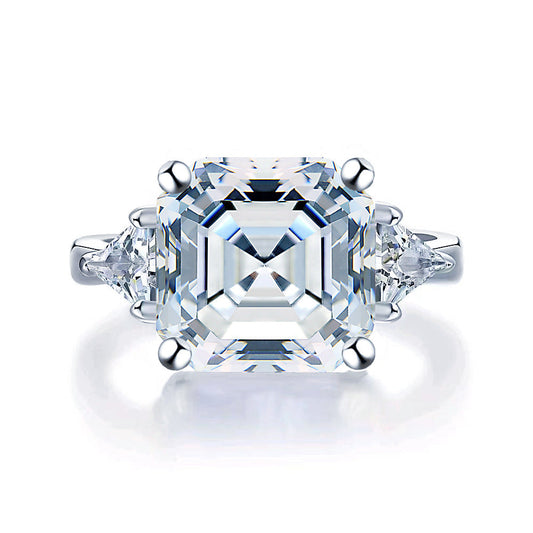 5Ct Asscher Cut Moissanite Engagement Ring in Sterling Silver Shine of Diamond