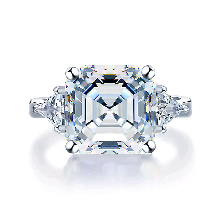 5Ct Asscher Cut Moissanite Engagement Ring in Sterling Silver Shine of Diamond