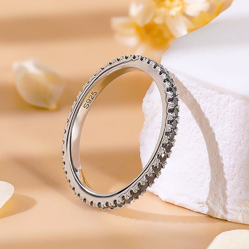 Unique Black Moissanite Eternity 18k White Gold Plated Wedding Band Juluro