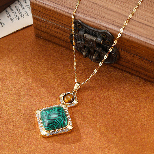 Vintage Malachite Pendant Necklace Carly Jewelry
