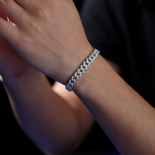 Cuban Hip Hop Moissanite Sterling Silver Bracelet shine of diamond