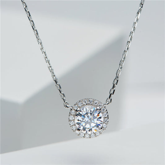 Round Cut Halo Necklace In Sterling Silver shine of diamond