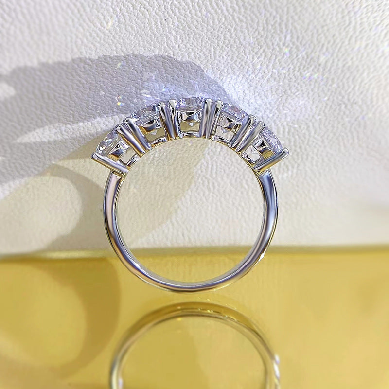 Classic Five Stones Sterling Silver Wedding Band Shineofdiamond