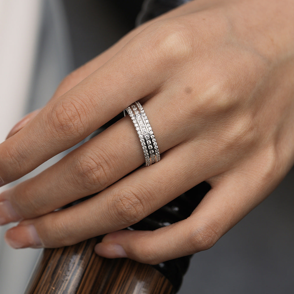 Three Row Channel Setting Moissanite Eternity Wedding Band Shine of Diamond