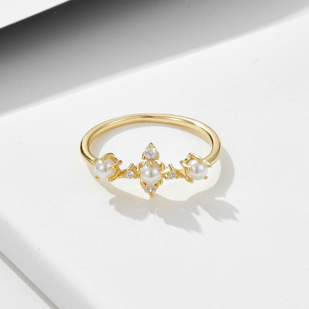 Crown Design Pearl Sterling Silver Ring Carly Jewelry