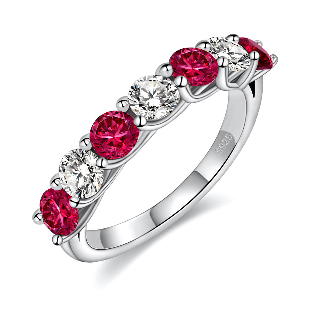 Two Tone Half Eternity Moissanite Silver Band Carly Jewelry