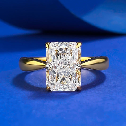Gleaming Sterling Silver Engagement Ring in Radiant Cut and Golden Tone Shineofdiamond