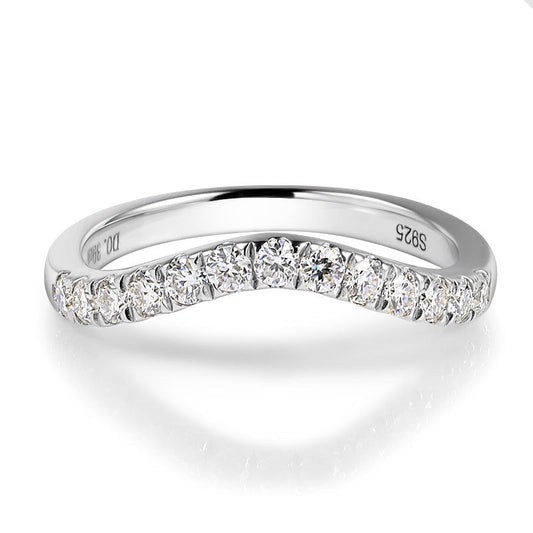 V Design Half Eternity Sterling Silver Moissanite Band Shine of Diamond