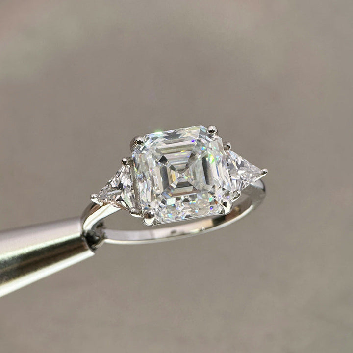 5Ct Asscher Cut Moissanite Engagement Ring in Sterling Silver Shine of Diamond
