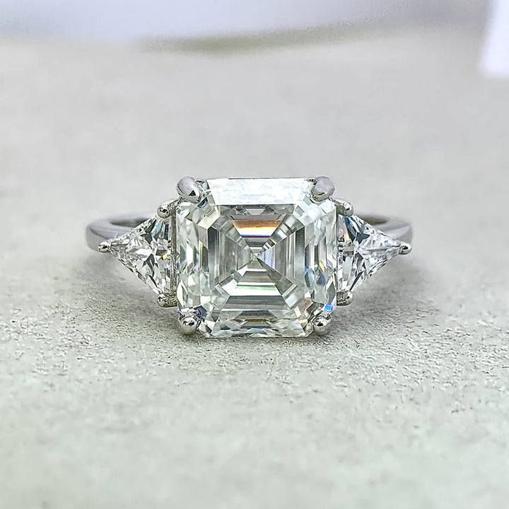5Ct Asscher Cut Moissanite Engagement Ring in Sterling Silver Shine of Diamond