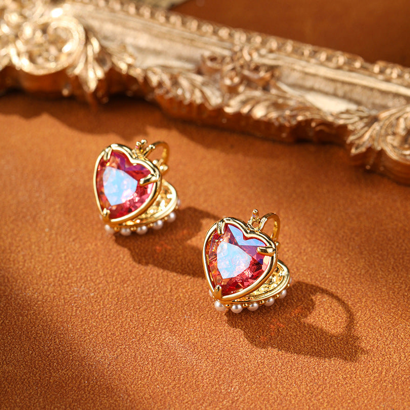 Retro Double-sided Heart Pearl Earrings Carly Jewelry