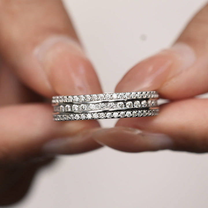 Three Row Channel Setting Moissanite Eternity Wedding Band Shine of Diamond