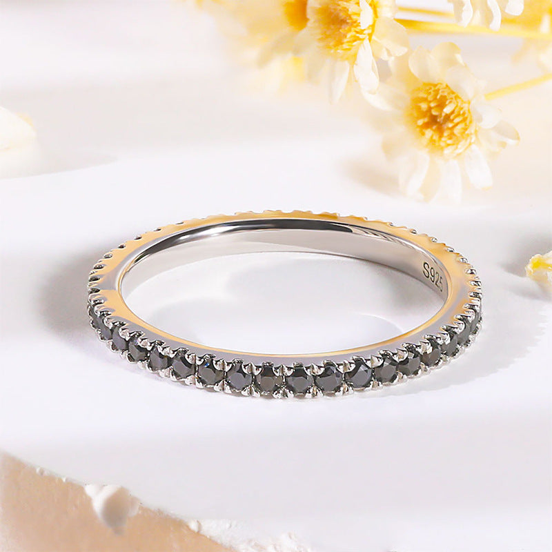 Unique Black Moissanite Eternity 18k White Gold Plated Wedding Band Juluro