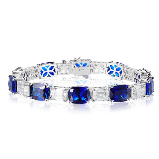 luxurious Royal Blue Tennis Bracelet in Sterling Silver shine of diamond