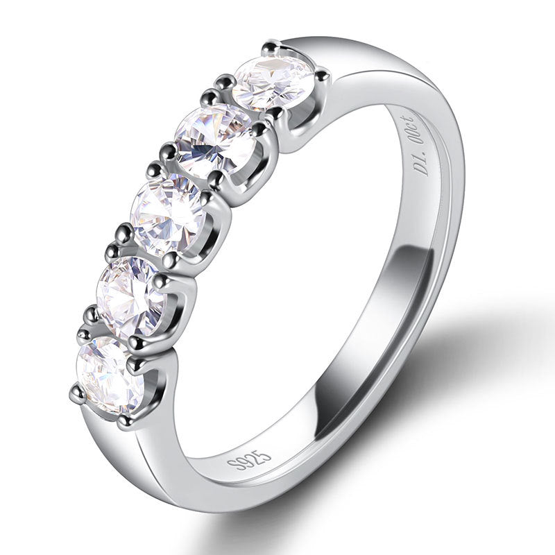 Five Stone 18K White Gold Plated Moissanite Band Shine of Diamond