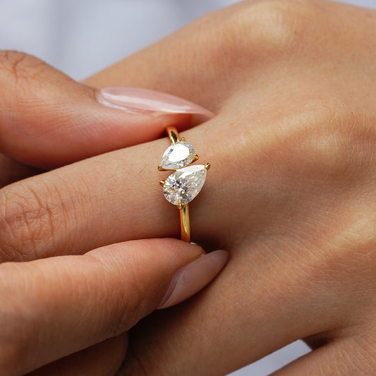 Simple Double Stone 925 Sterling Silver Ring Shine of Diamond